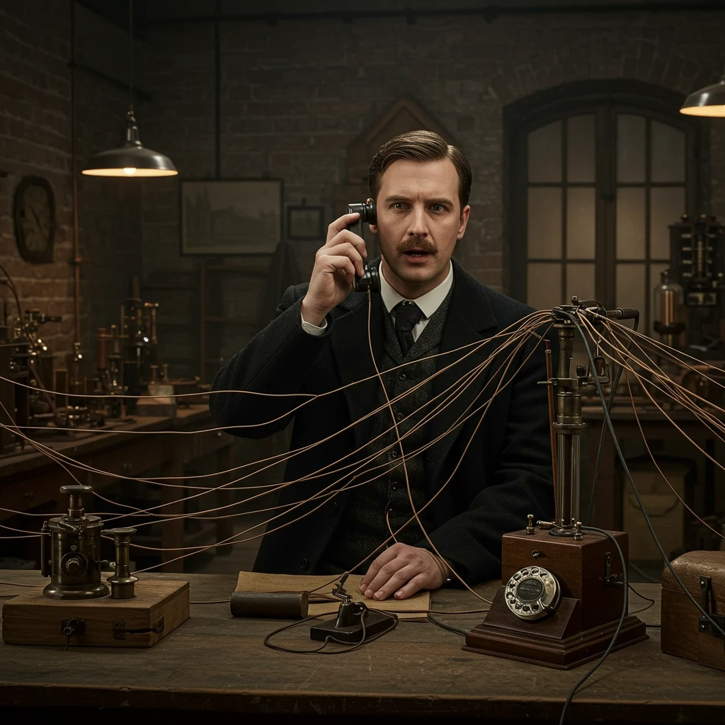 persona con telefono antiguo