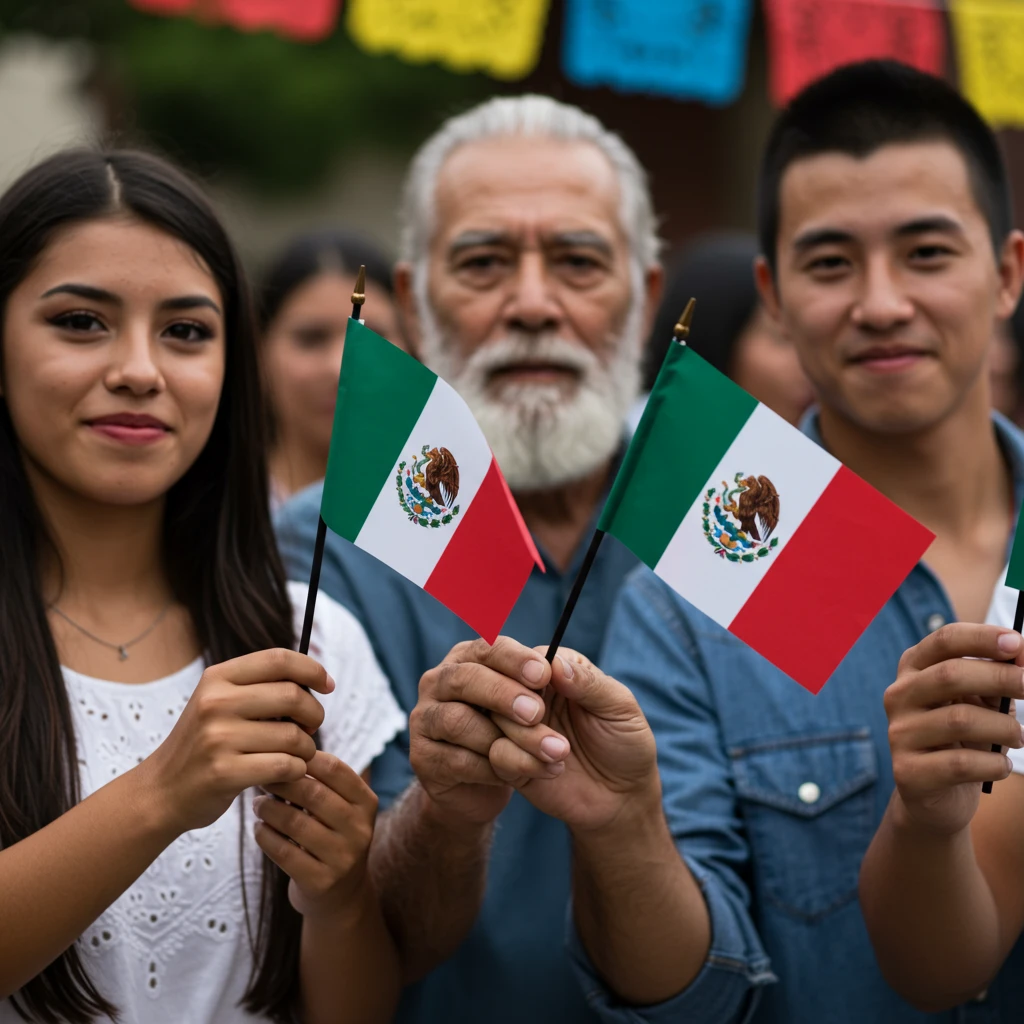 imagen de personas sosteniendo bandera de mexico